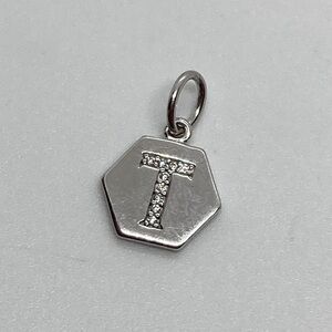 Origami Owl 925 Sterling Silver CZ Letter T Hexagon Pendant Charm | 15mm